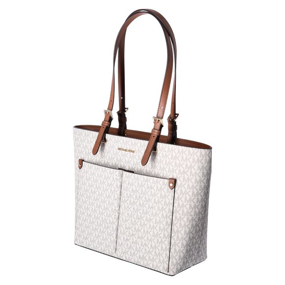 Michael Kors Jet Set Travel Medium Double Pocket Tote Vegan Leather Vanilla MK - Picture 4 of 9